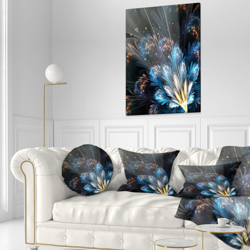 Coussin décoratif fleur bleue avec détails dorés - imprimé floral