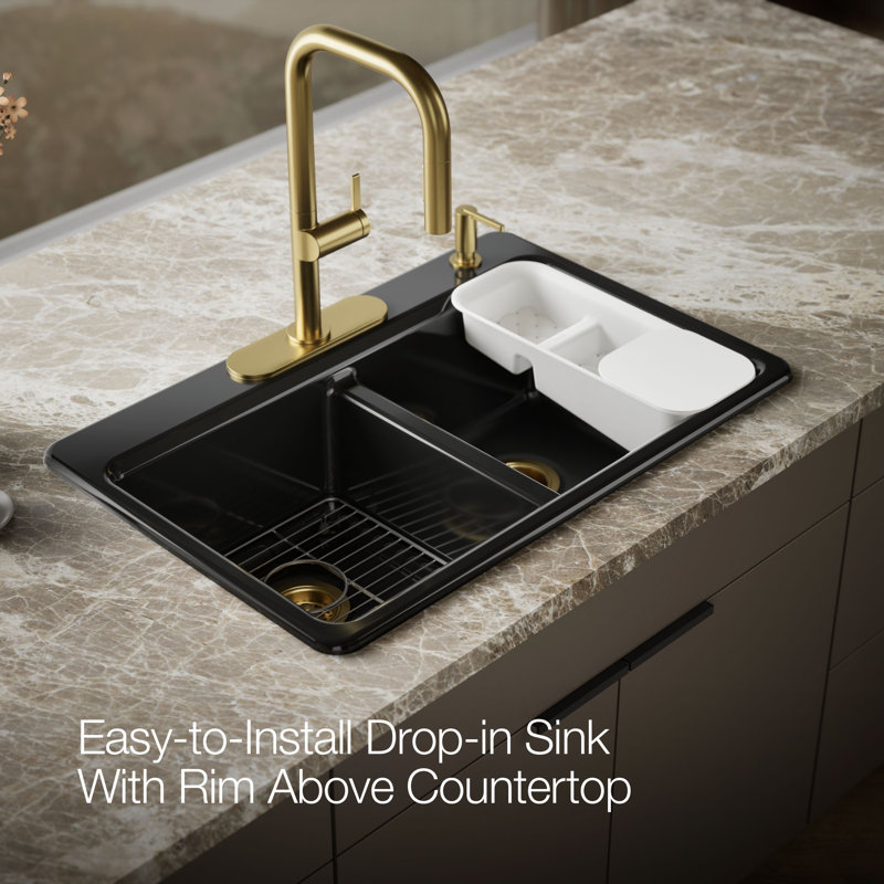 Riverby® 33" Top-Mount Double-Bowl Workstation Kitchen Sink, Black