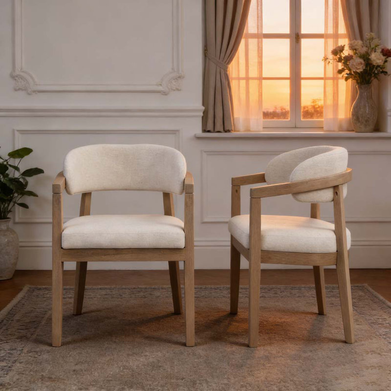 Chaise avec accoudoirs de salle à manger, Beige + gris clair