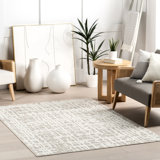 Rectangle Amity Abstract Machine Woven Polyester Area Rug in Ivory