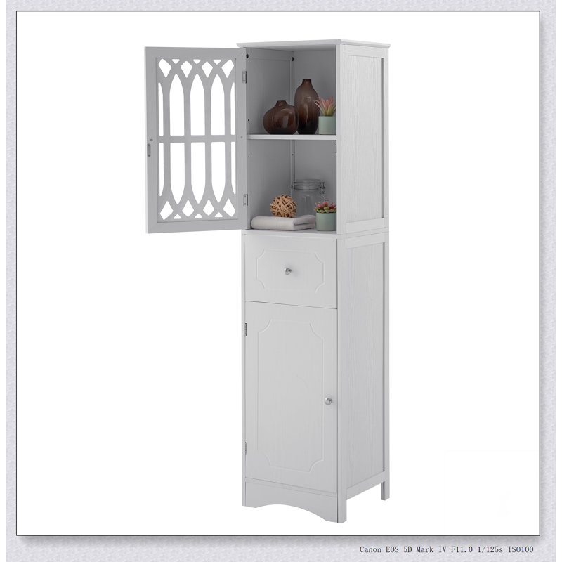 Separate Bathroom Storage Cabinet with Drawers, Acrylic Door, White