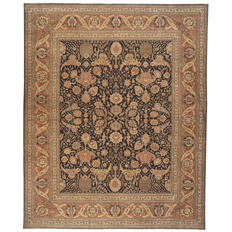 Tapis oriental noir / rouille / brun en laine noué à la main 5 pi 1 po x 10 pi 1 po Oriental