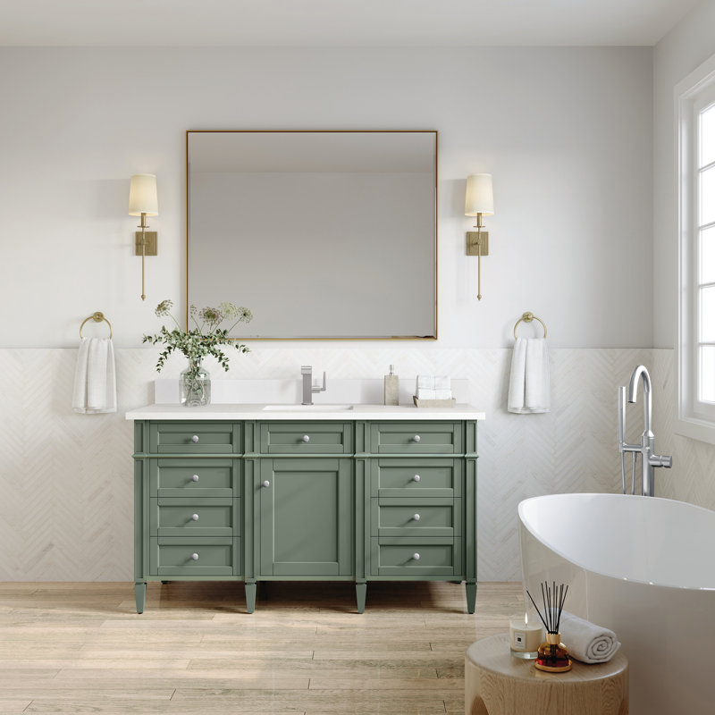 Meuble-lavabo simple 60 po Dussault, Blanc Zeus, Céladon fumé, 8 po