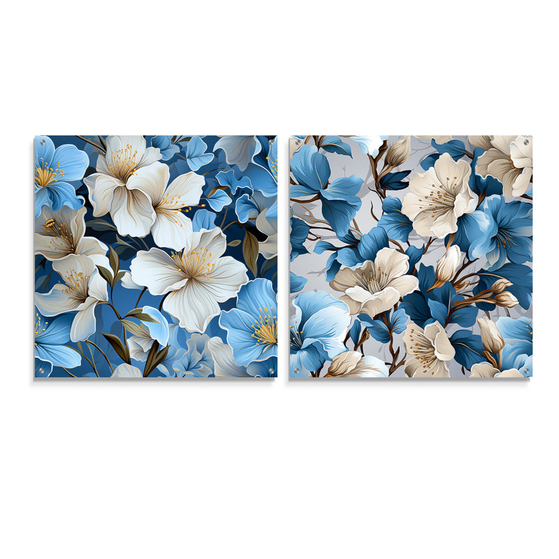 Motif floral blanc et bleu Bliss, H 36 po x l 73 po
