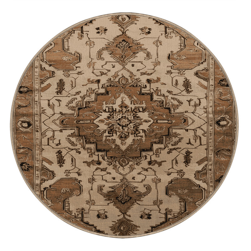 Machine Washable Persian Brown Area Rug, Round 3'