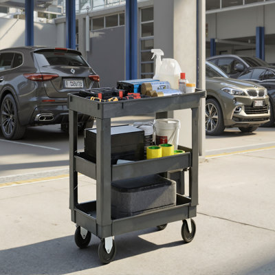 Chariot utilitaire roulant à 3 couches avec roues, supporte 600 lb, capacité robuste pour les espaces de rangement de garage et la cuisine, pour une utilisation intérieure et extérieure, chariot à outils durable
