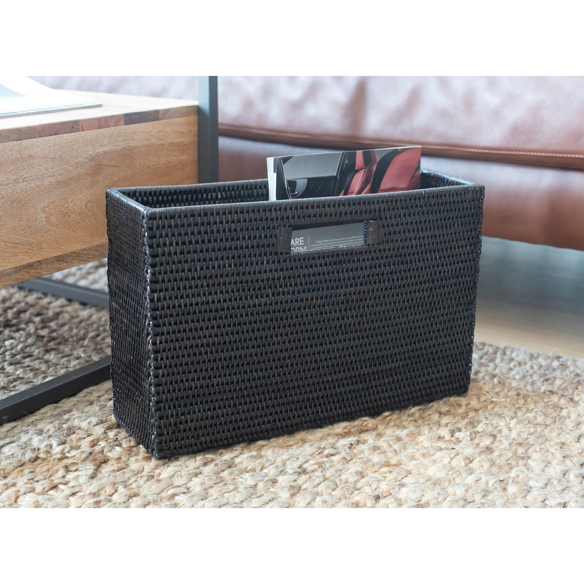Rattan Magazine Rack, Tudor Black