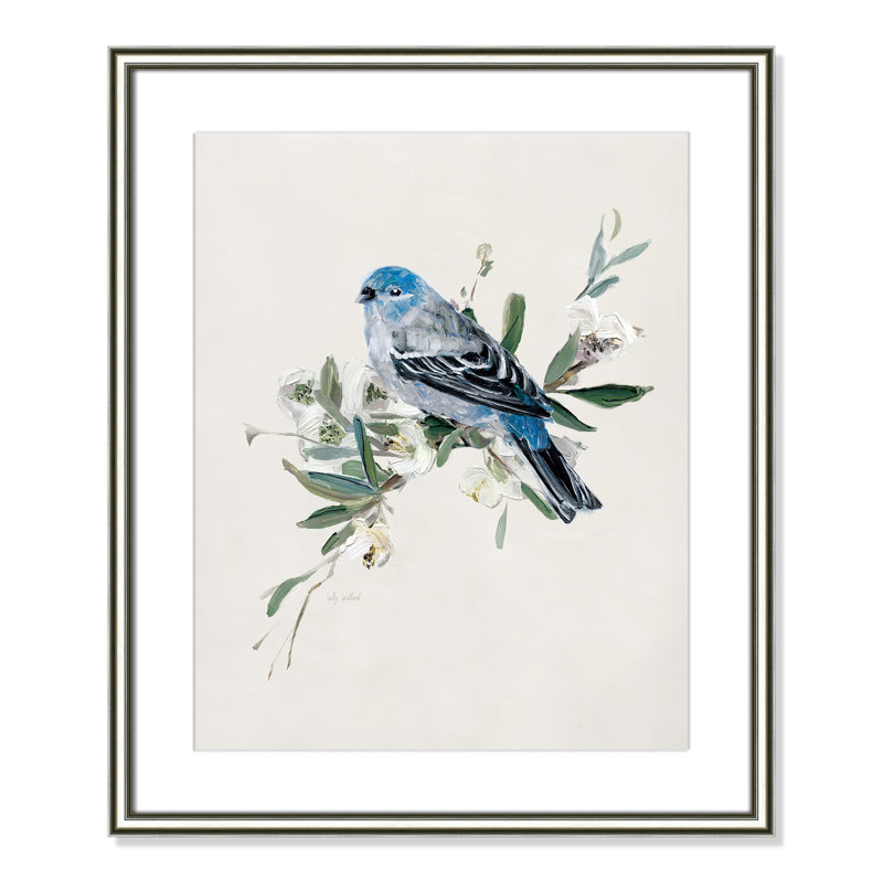 Bluebird Happy II - peinture encadrée, L 22,75 po x H 26,75 po, Cadre argenté