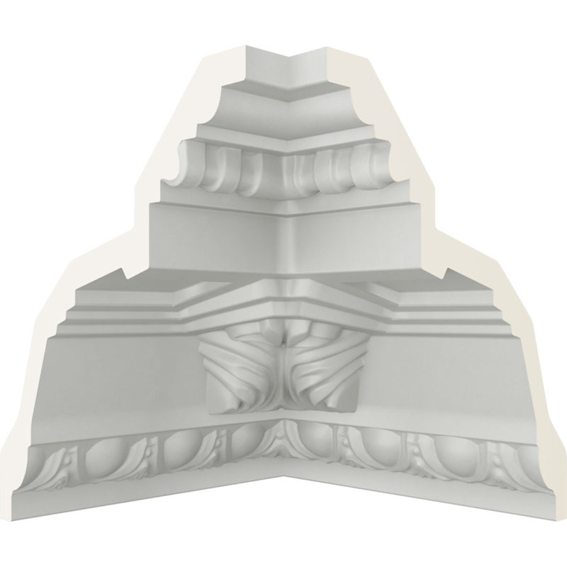 Coin intérieur Endurathane pour moulure couronnée Attica Acanthus, P 5 1/4 po x H 5 1/4 po (correspond à la moulure MLD05X05X07AT), apprêté en usine