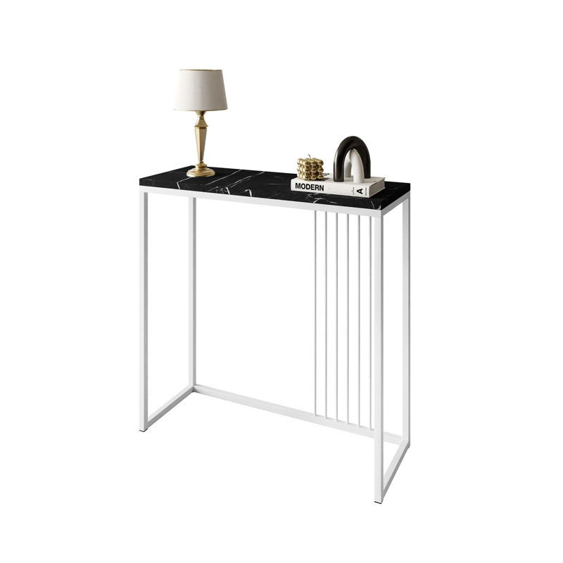 Heston Console Table, White, Black Marble , 80cm H x 80cm W x 30cm D