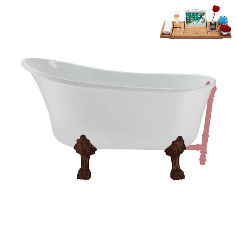 51.2'' x 25.6'' Soaking Acrylic Bathtub, Matte Oil Rubbed Bronze, Matte Pink