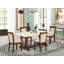 Ensemble de 6 pièces d'une table de cuisine en lin blanc avec base à tréteaux avec petit banc et 4 chaises parson en tissu de lin kaki foncé - finition jacobine patinée-2028806500-2093930299