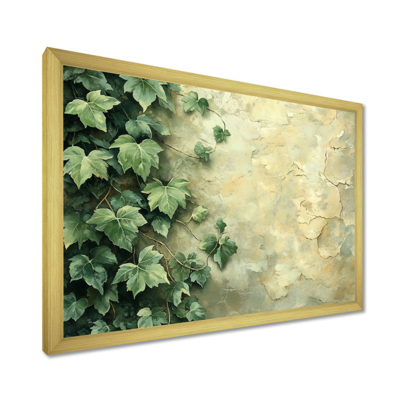 «Ireion Collage Of Ivy Leaves On A Wall II», art mural grandes feuilles, Reproduction encadrée d'une seule photo, Doré
