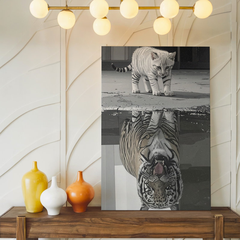 Chaton, réflexion, tigre, photoréaliste, inspiration, art mural sur toile, prêt à accrocher, galerie, décoration intérieure de qualité supérieure
