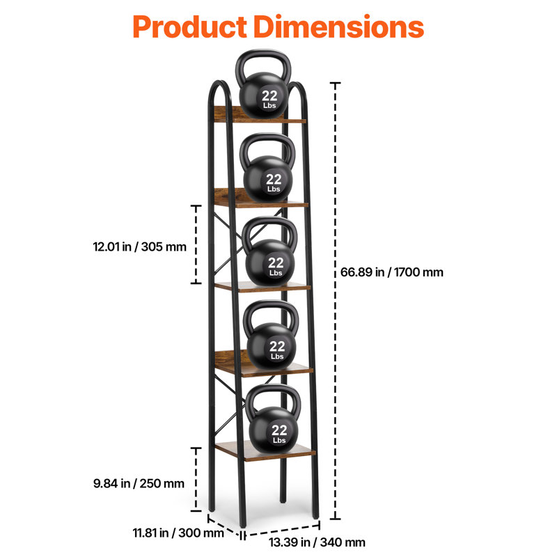 Metal Bookshelf Rustic Bookshelf 5-Tier for Living room Bedroom & Office