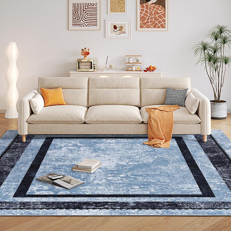 Tapis à bordure moderne antidérapant pour tapis d'entrée antidérapant noir 2 x 6 pi, Carré 1 pi 5 po