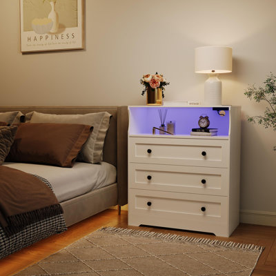 3 Drawer Small Dresser with Charging Station & LED Lights, Slim Modern for Bedroom, Closet, Living Room, Hallway Organization by Wrought Studio