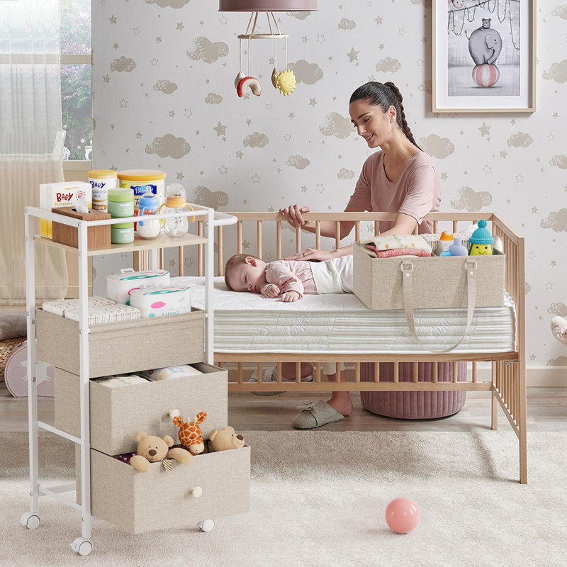 3in1 Rolling Storage Cart With Wheels, Removable Diaper Caddy, Detachable Dividers