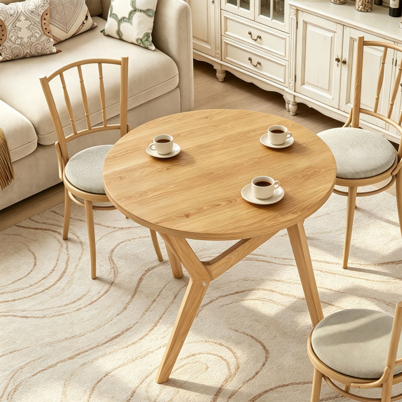 Table basse ronde en bois d'hévéa naturel 34,5 po, table basse 2-en-1 à hauteur réglable