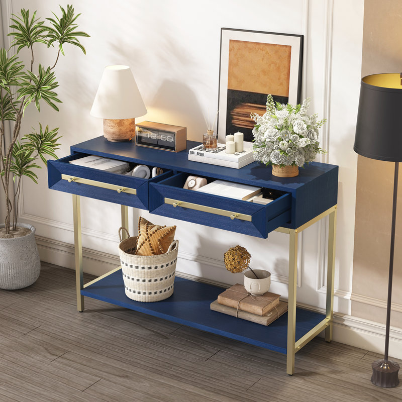 Zephira Console Table With 2 Drawers, Navy Blue