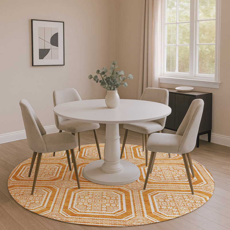Premium Machine Washable Elize AMF1451 Geometric Rug, Round 8'