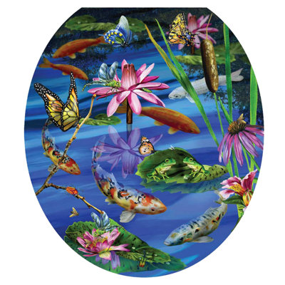 Botanical Koi Fish Toilet Seat Decal – Toilet Tattoos Modern Static Cling Vinyl Lid Cover Fits Round & Elongated Seats