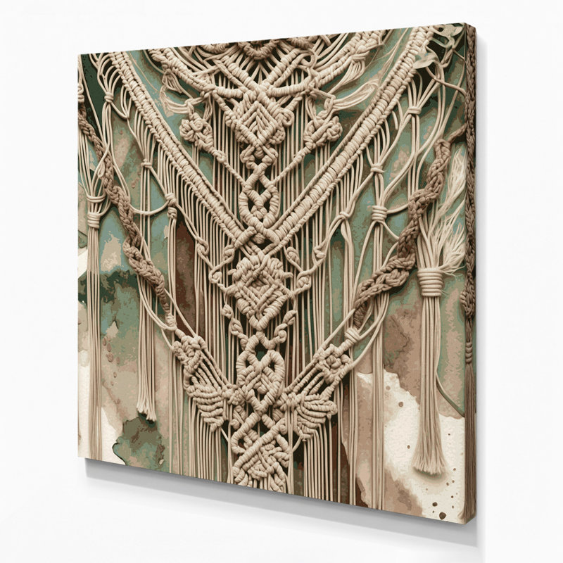 «Botanical Boho Botanical Macrame», art sur toile brune, H 8 po x l 8 po