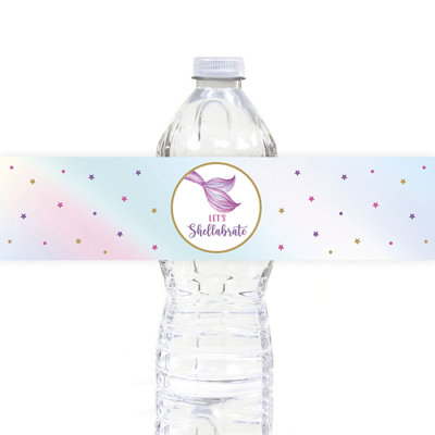 Étiquettes de bouteille d'eau imperméable Mermaid 1St Birthday, thème pastel sirène pour anniversaire d'enfants, paquet de 40