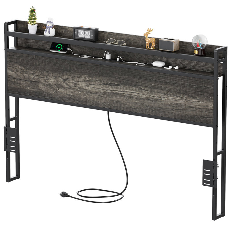 40.79"H Queen Headboard With Charging Station And Led Light