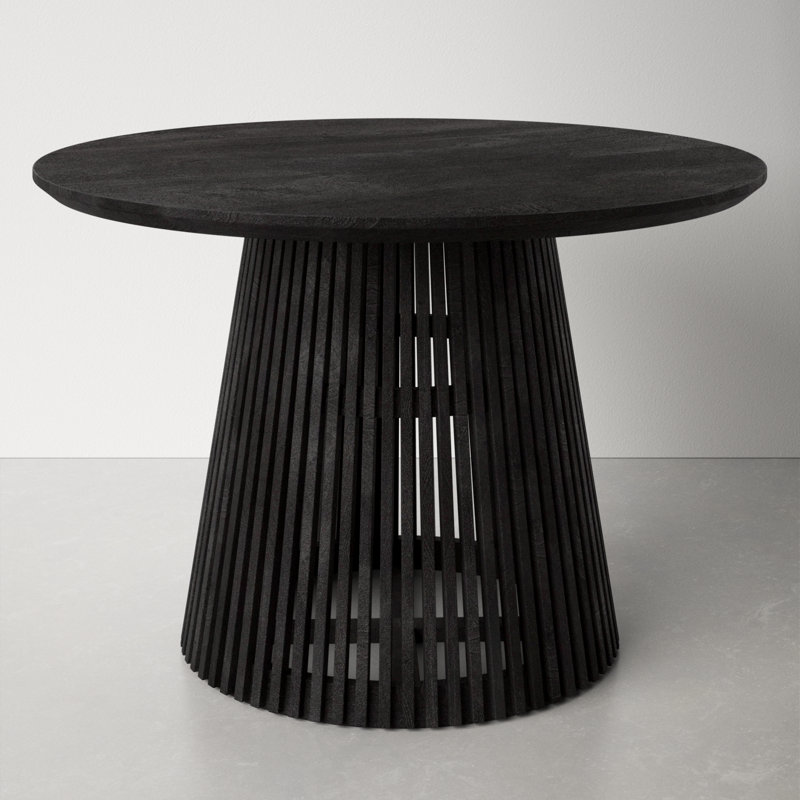 Black Mango Wood Round Pedestal Dining Table for 4