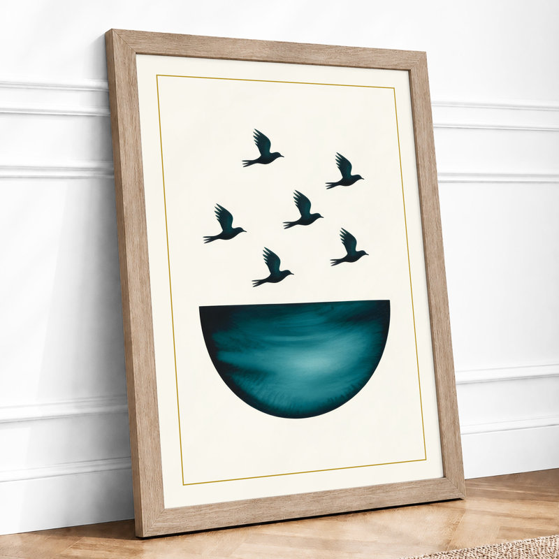 Birds Rising Minimalist - Framed Print, A4 - 29.7 x 21.0 cm, Oak