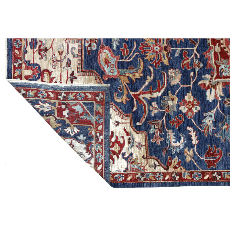 High-Quality Hand-Knotted Navy And Red Area Rug