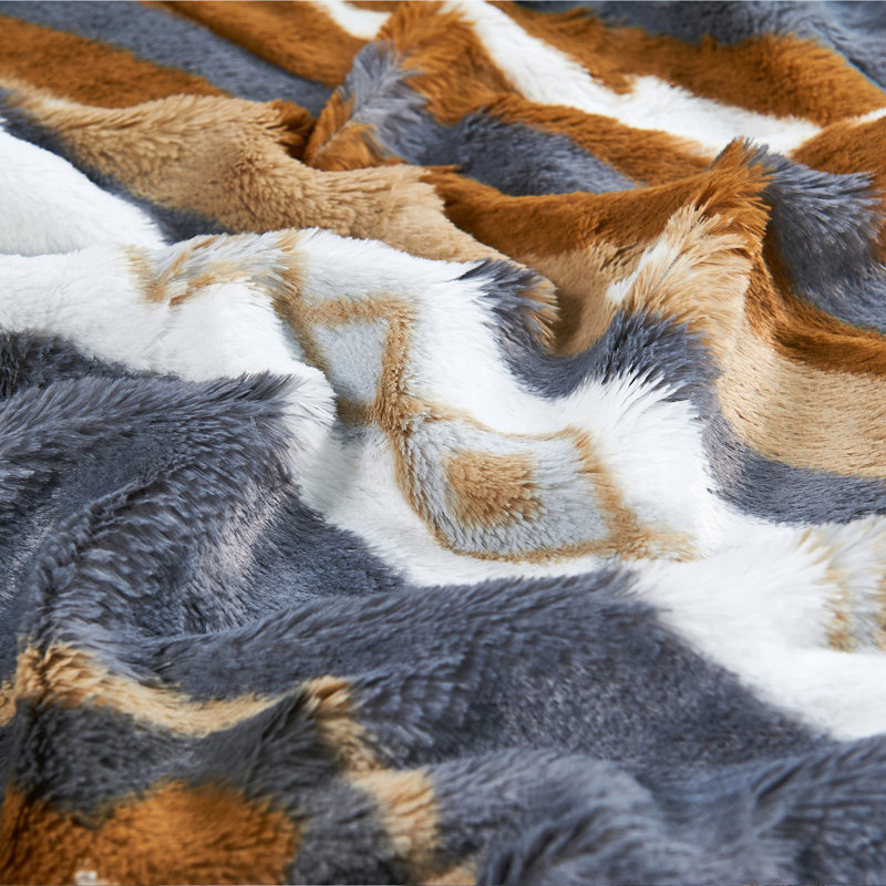 Southwest Faux Fur Sherpa Throw Blanket, Gris, L 80 po x l 60 po