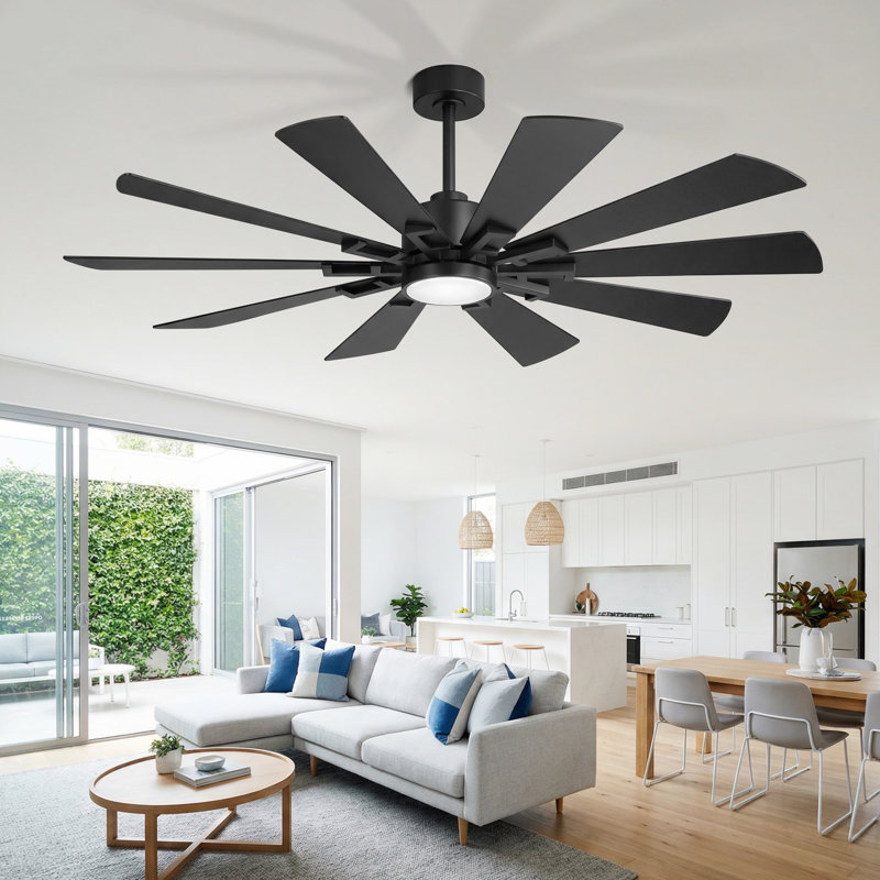 62/72-Inch Black Ceiling Fan With Light And Remote, Reversible Blades, DC Motor, 62" Wide