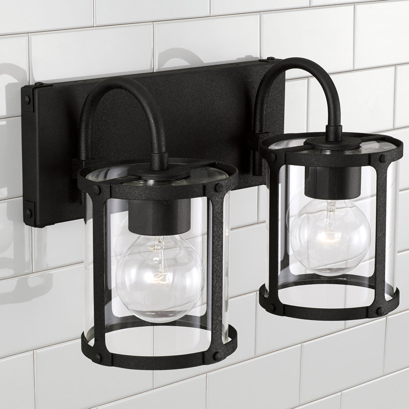Meuble-lavabo 2 lumières l 15 po x H 9,5 po en fer noir avec verre transparent