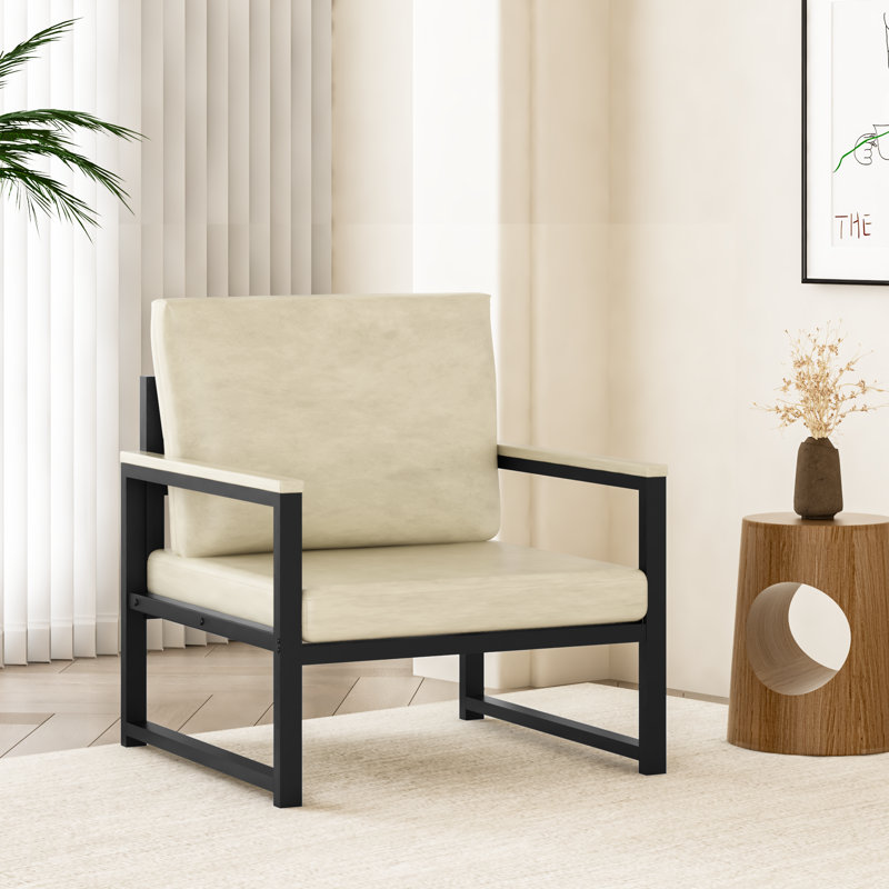 Zindanlari Faux Leather Armchair, White Faux Leather