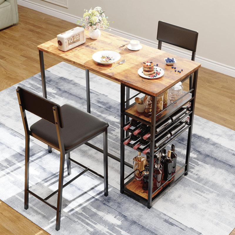 Table de salle à manger avec 2 chaises rembourrées, Brun
