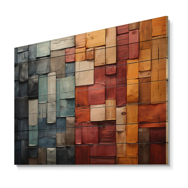 Forêt rouge, collage de bois I sur bois, H 24 po x l 32 po x P 0,78 po