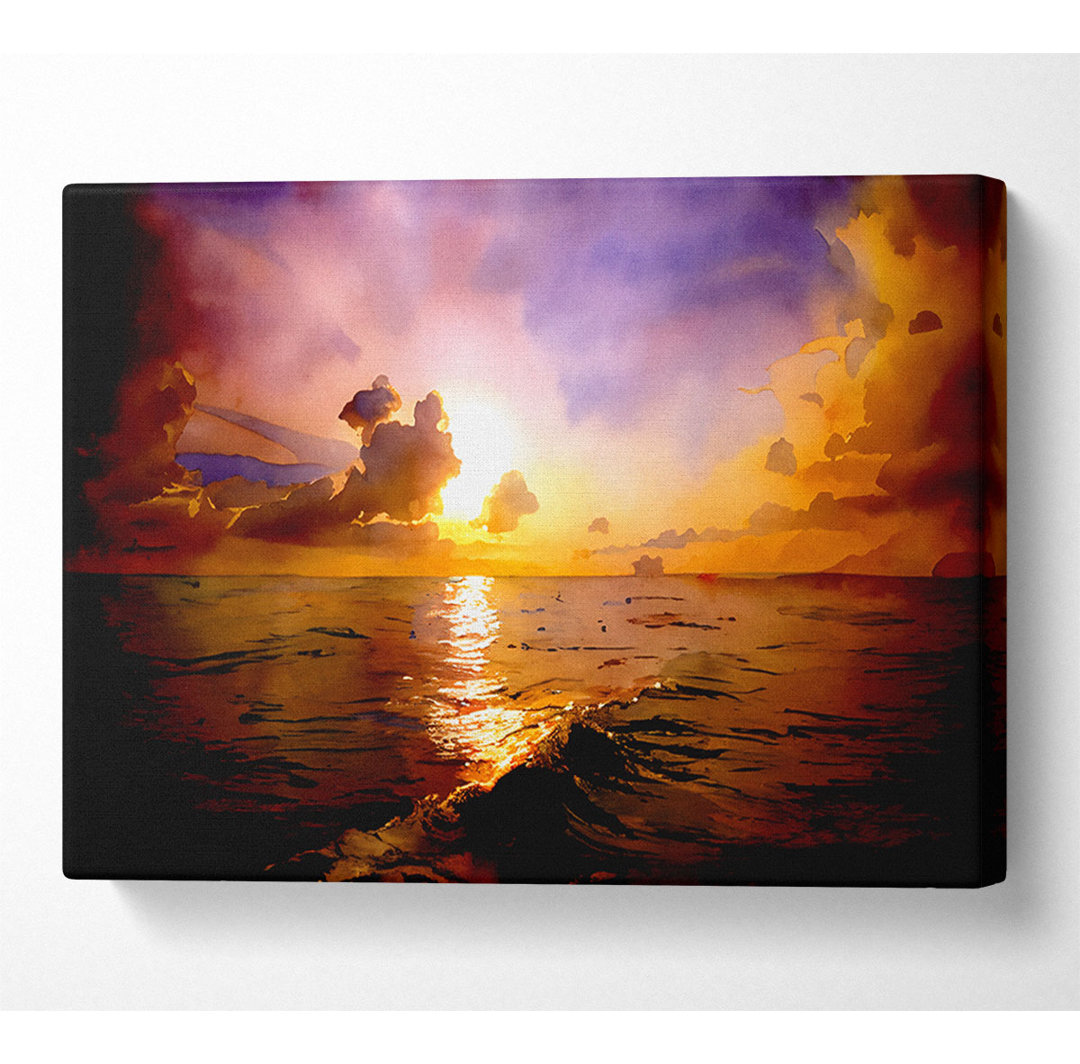 Meer-Sonnenuntergang-Himmel-Leinwand Aquarell