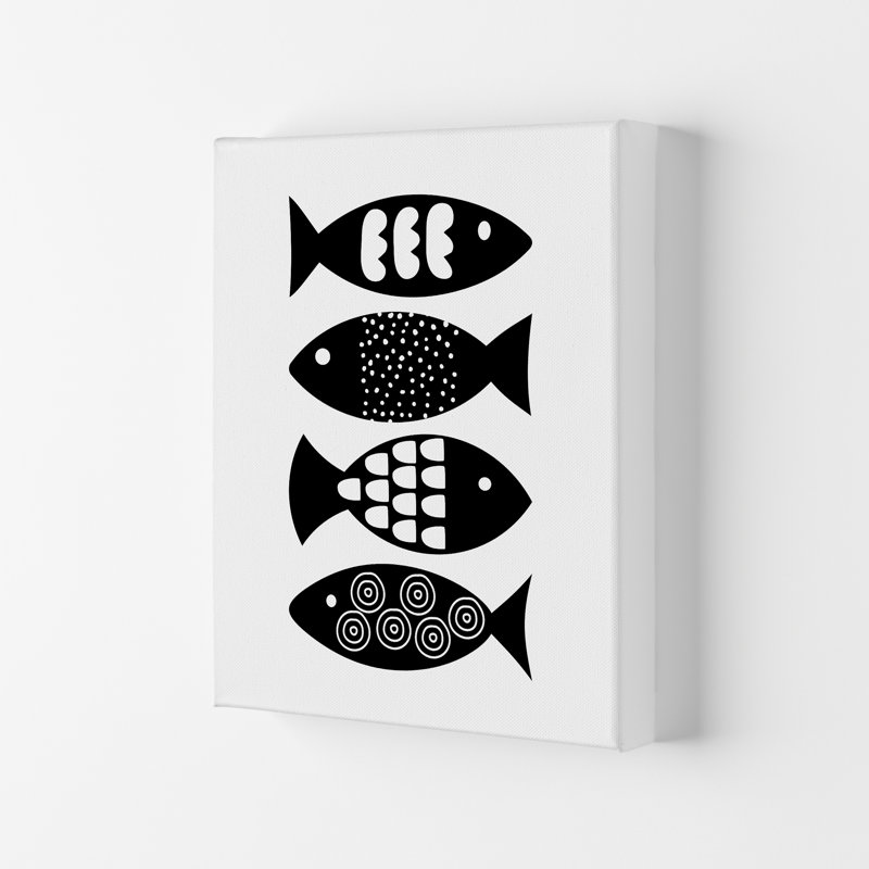 Black And White Scandi Fish - Print, 42cm H x 30cm W x 1cm D, No Frame