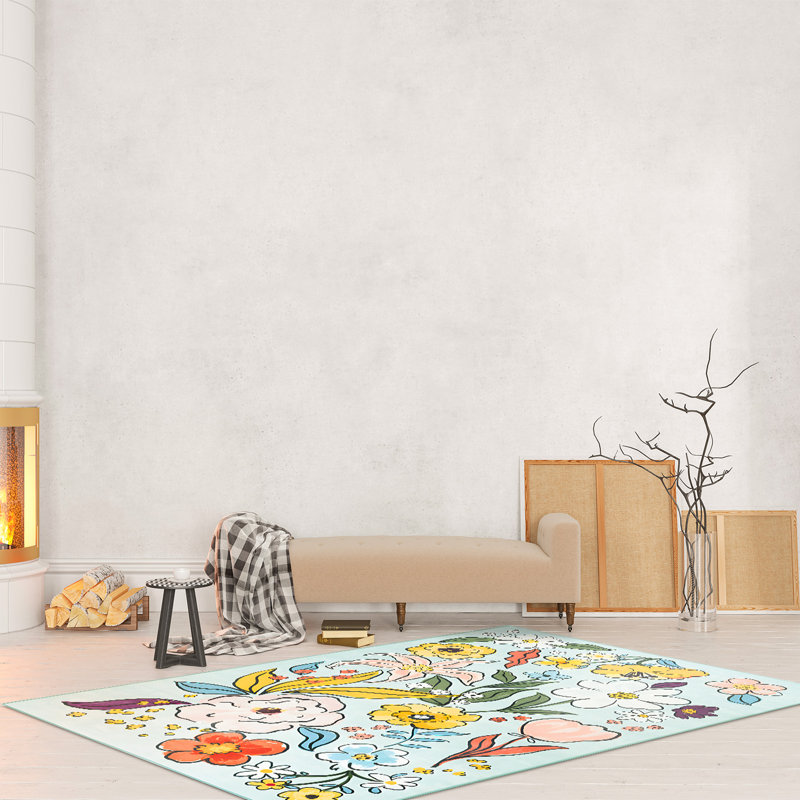 Large Oriental Floral Living Room Rug Washable Bedroom Rug Non-Slip Colorful Vintage Accent Floor Carpet For Home Decor