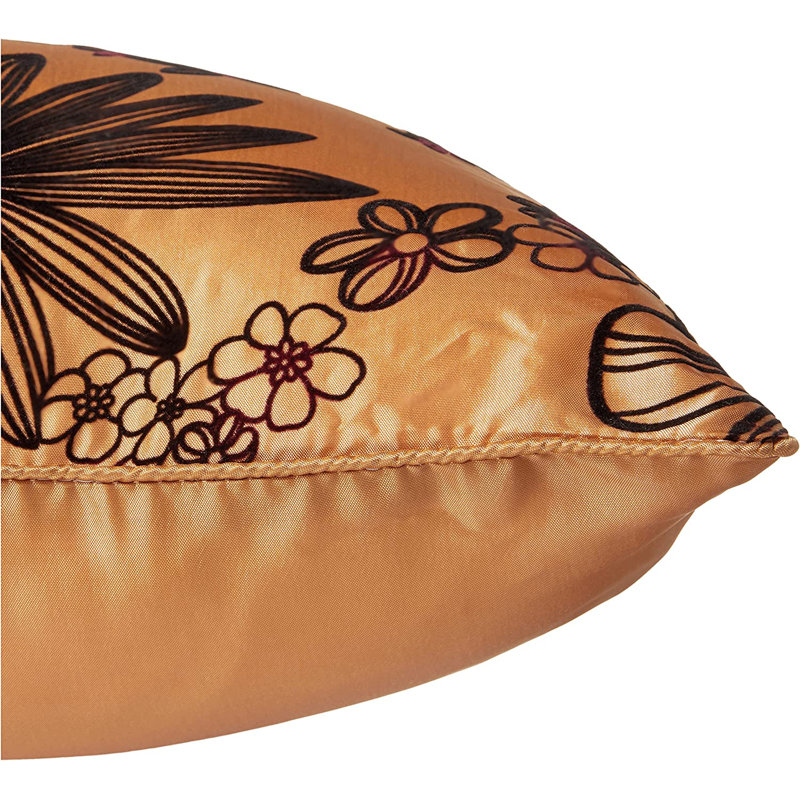 Silky Bloom Design Floral Reversible Throw Pillow, Gold
