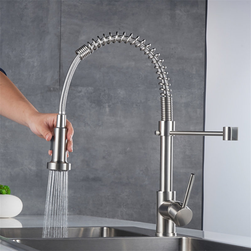 Robinet de cuisine avec douchette rétractable, robinet d'évier de cuisine à poignée simple, Brushed Nickel
