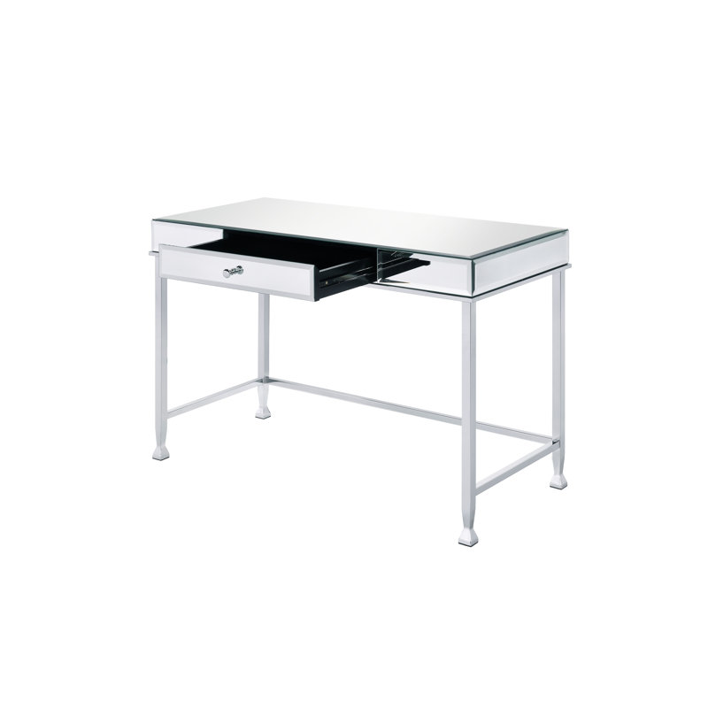 Ruffy Rectangular Writing Desk in Mirrored, White/Silver