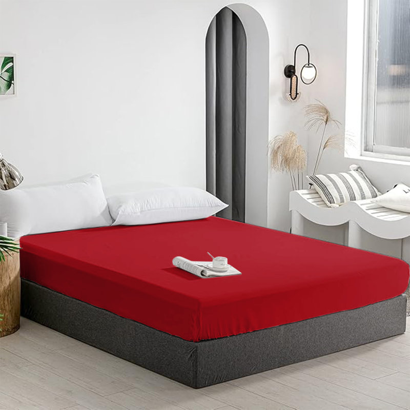 Merituuli 200 TC Microfiber 25cm Deep Fitted Sheets, Super King (6'), Red