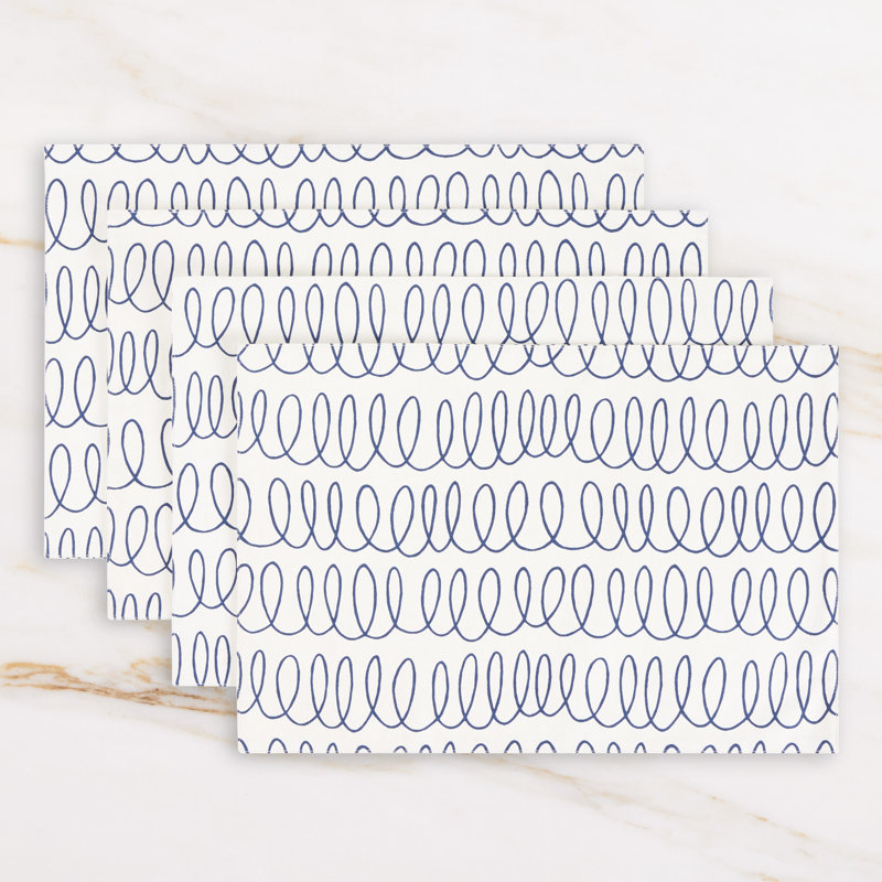 Loop And Dot 100% Cotton Rectangle, Blue/White