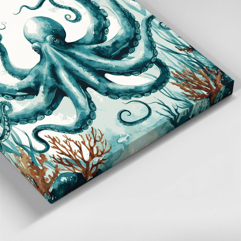Art mural sur toile vert "Coastal Octopus Garden", H 32 po x l 32 po