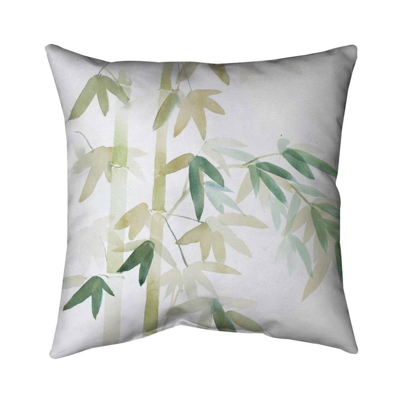 Watercolor bamboo leaves and branches - 20"x20" Outdoors Throw pillow - Spun poly - Print on demand, 20x20, Polyeste/polyfill