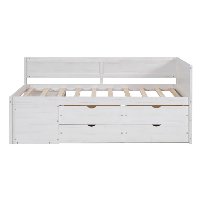 Twin Size Daybed With Drawers And Shelves, White, White, Twin