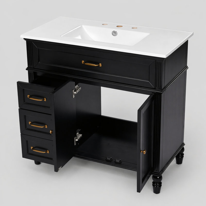 Meuble-lavabo simple 36 po avec lavabo, 3 tiroirs et armoire à deux portes Sanoxis